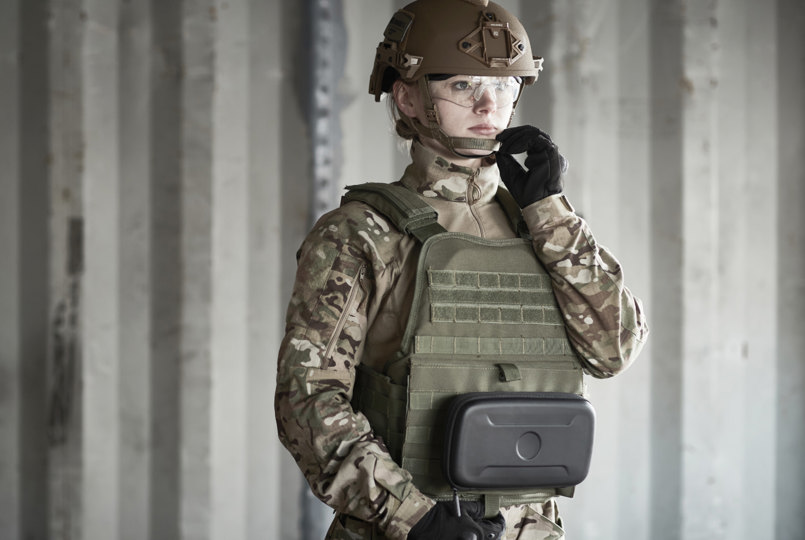 A soldier wearing a helmet